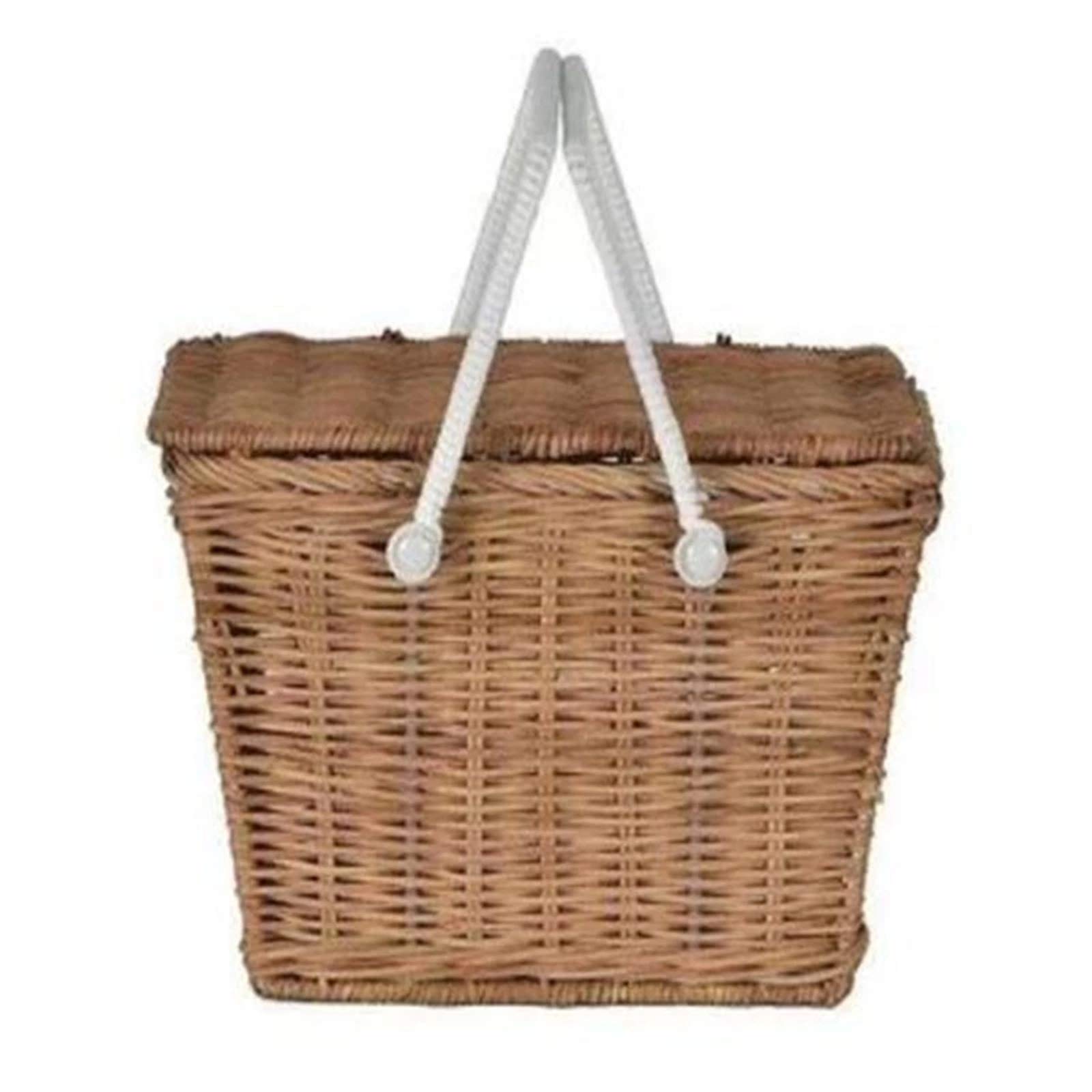 Wlrdpupje Wood Color Picnic Basket Rattan Woven Portable Picnic Basket Multifunctional Storage Box For Picnic Camping Outdoor
