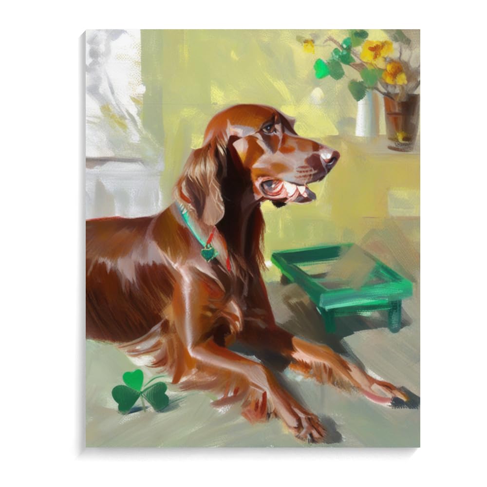 DIY Paint by Numbers Irish Setter Dog on Canvas Painting Kits for Adult, Beginner Oil Painting Kits Gift 12x16inch(30x40cm) Frameless