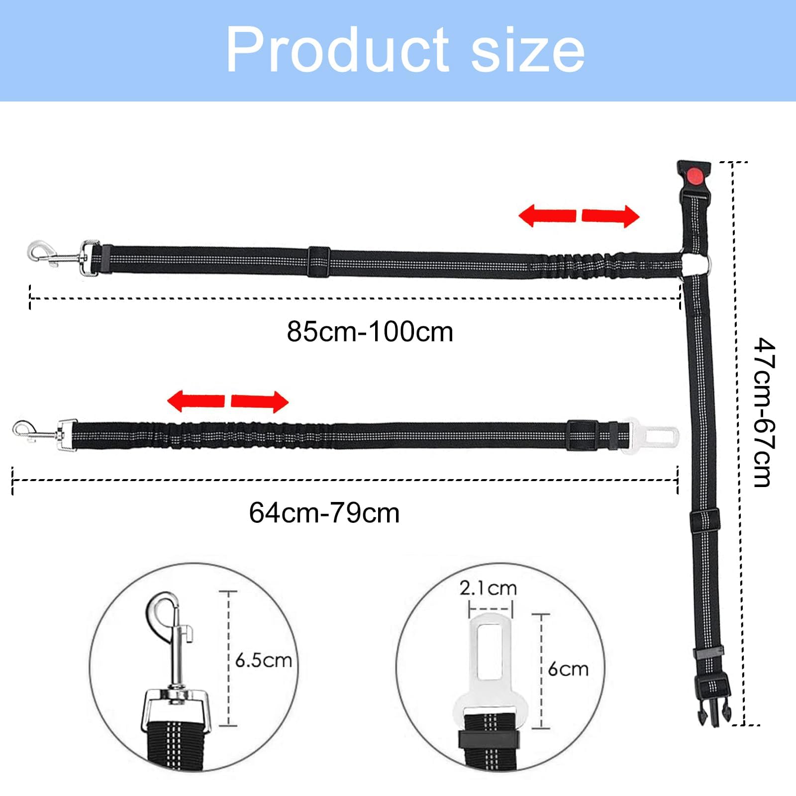 Gentpovth Ceinture et Harnais de Sécurité Universel pour Chien en Voiture - 2 Pièces, Indéchirable, Nylon Noir, Longueur Réglable - pour Tous Les Chiens et Chats