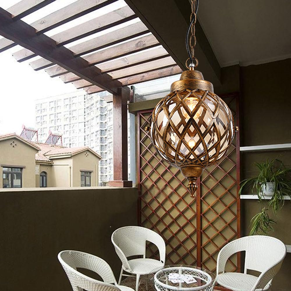 XANAYXWJ Luce Impermeabile Europea per Esterni, Lampada da soffitto per corridoio Balcone Americano, lampadario a Traliccio D'uva per Padiglione Ristorante in Giardino, Paralume in Metallo (Bronzo