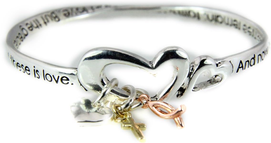4031469 1 Corinthians 13:13 Twisted Bangle Bracelet Faith Hope Love Christian Scripture Charms
