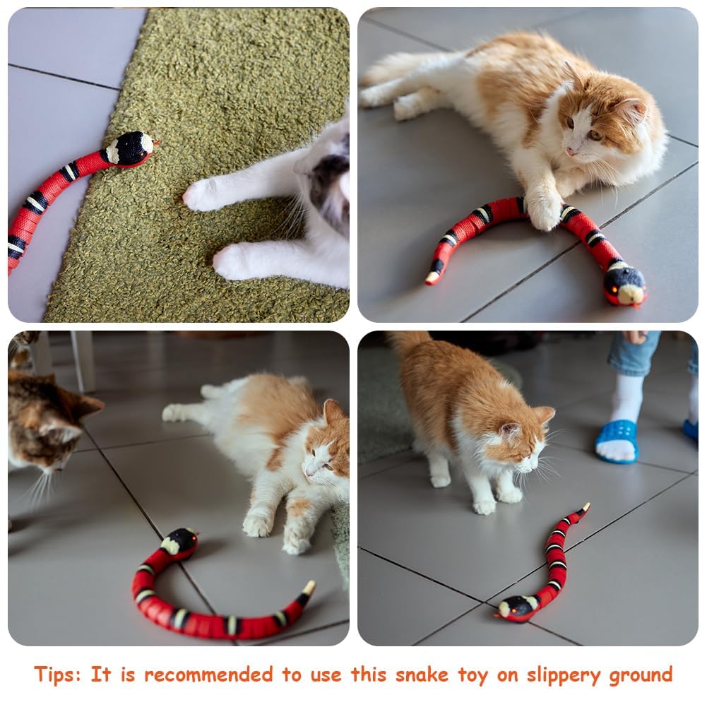 Cat Snake Toys, 40cm Smart Sensor Simulated Snake Juguetes Eléctricos Gatos, Juguetes Interactivos Gatos Recargables por USB, Juguetes Serpiente Inducción con Lengua Retráctil Cola Que Se Mueve