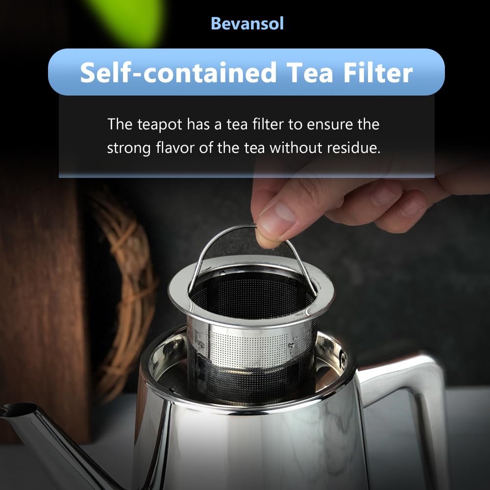 Tetera de acero inoxidable 304 de larga tensión de gran capacidad con infusor y filtro extraíble para el hogar, restaurante, oficina, vajilla, accesorios (1500 ml)