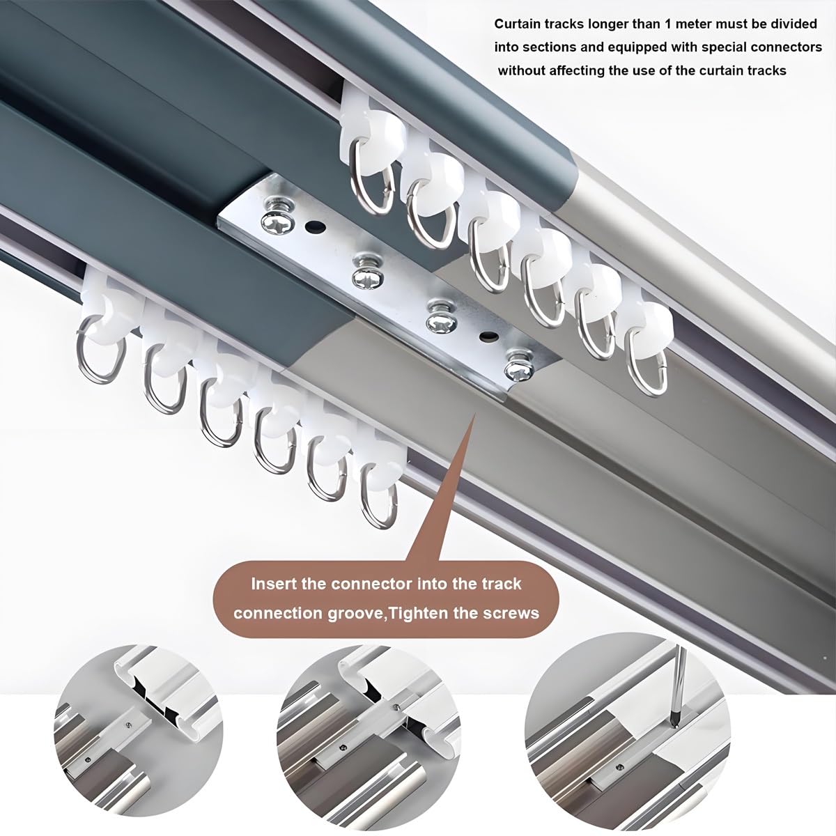 Doppelläufiges Vorhangschienen-Set – Aluminium-Deckenhalterung für Wohnzimmer & Schlafzimmer – 2-lagiges Schiebevorhängesystem (Grau 5,20 m) für Raumteiler 2,4 m 0,8 m 1,60 m