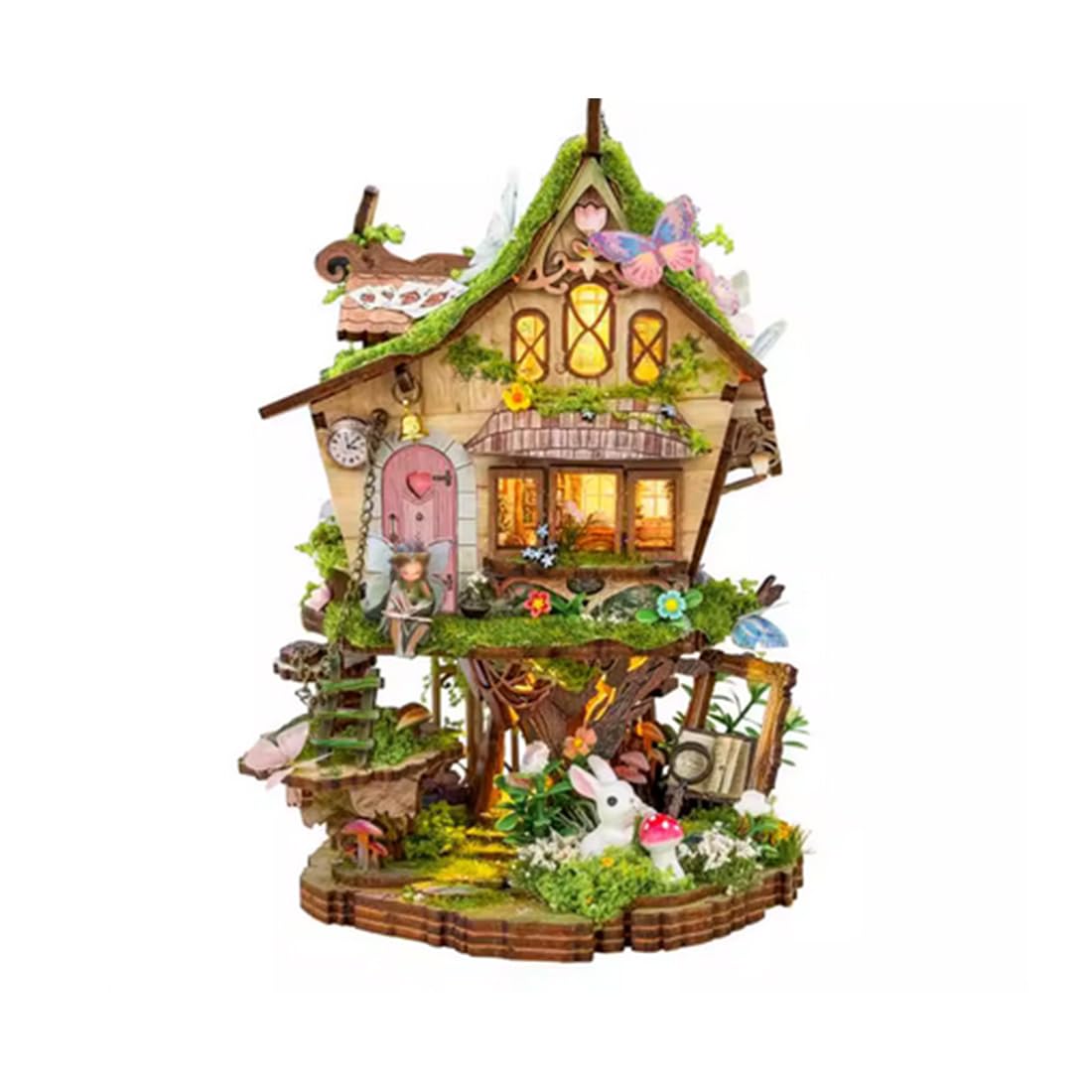 Drewniane puzzle 3D dla dorosłych do budowania, podświetlany domek na drzewie, drewniany książeczka, miniaturowy dom, DIY, zestaw modeli montażowych, kreatywna dekoracja domu i biura, prezent (137+