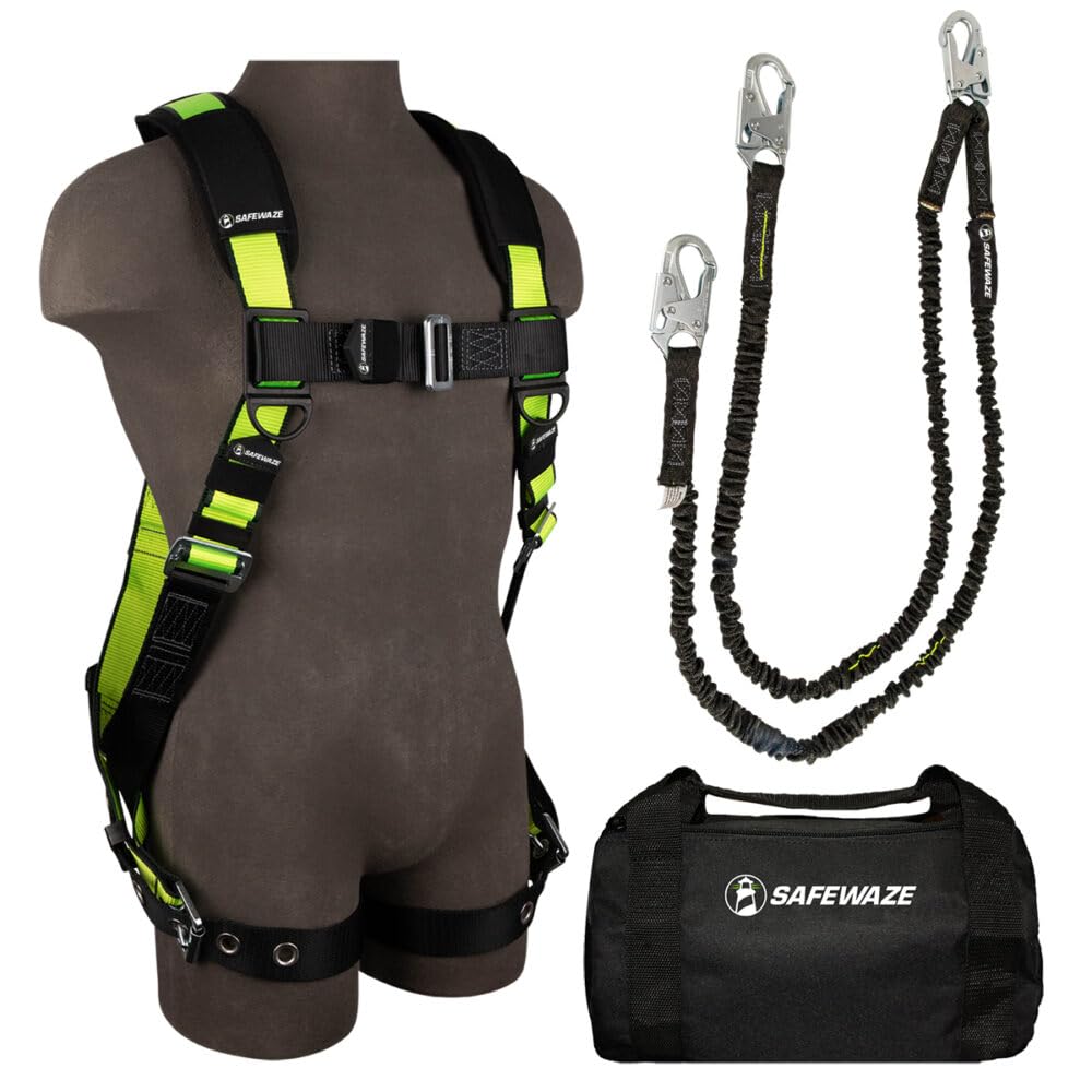 SafeWaze FS133-DL-L/XL PRO Bag Combo: FS185-L/XL Harness, FS581 Lanyard, FS8150 Bag