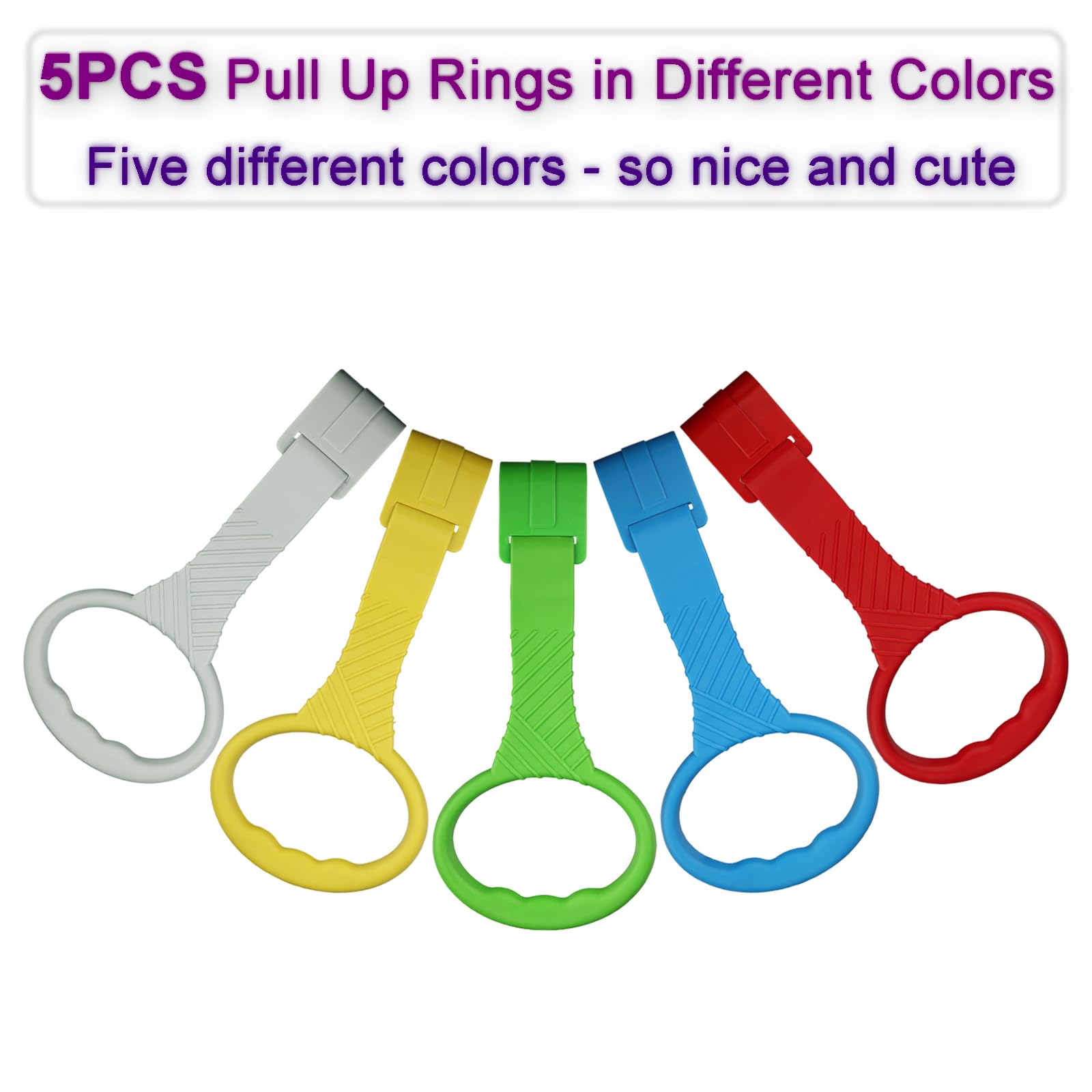 ATOPXiNG 5PCS Baby Playpen Pull Up Rings - Premium Pull Up Handles for Baby Playpen - Plastic Walking Exercises Assistant Stand Up Rings for Infants Babies Toddler - Ergonomic Handles - 5 Colors