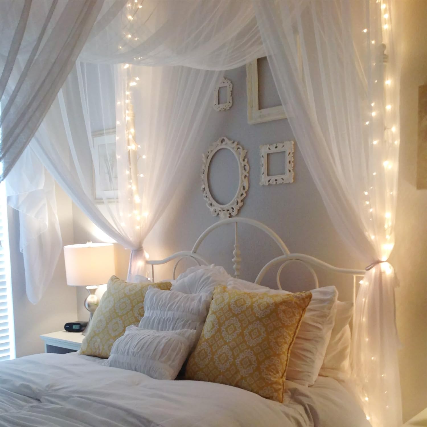 mizikuu Zanzariera Quadrata, Zanzariera per Letto Matrimoniale Quattro Porte Leggero e Traspirante Grande Zanzariera Letto per letto singolo a king size(Bianca 190 x 210 x 240 cm)