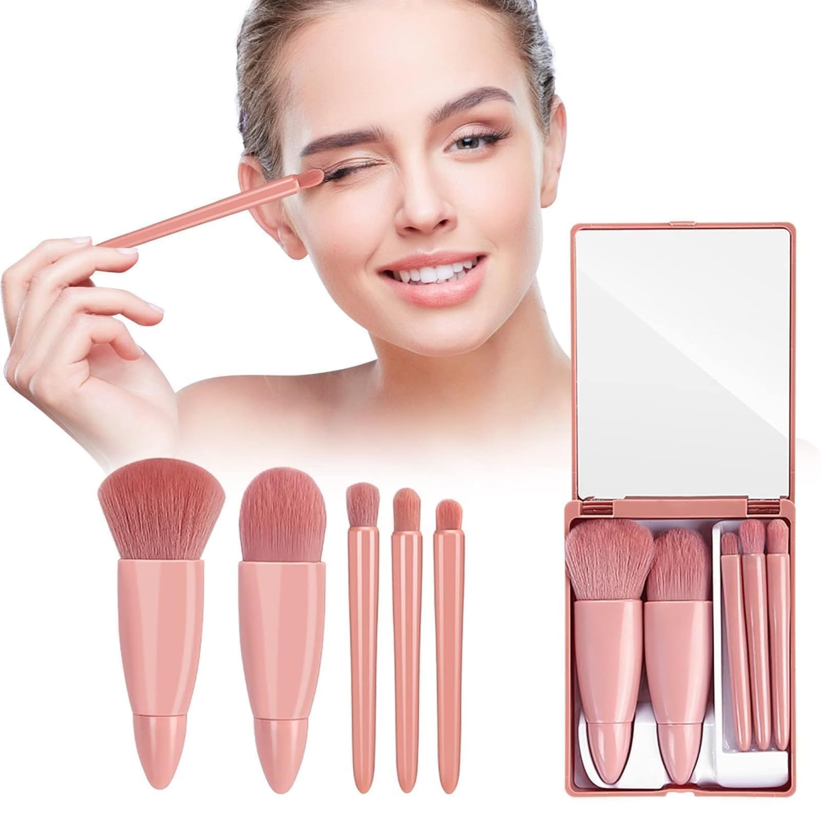 5Pcs Travel Makeup Brush Set Portable Makeup Brush Kit for Foundation Blushes Eyeshadow and Powder(Case with Mirror) - Image 4