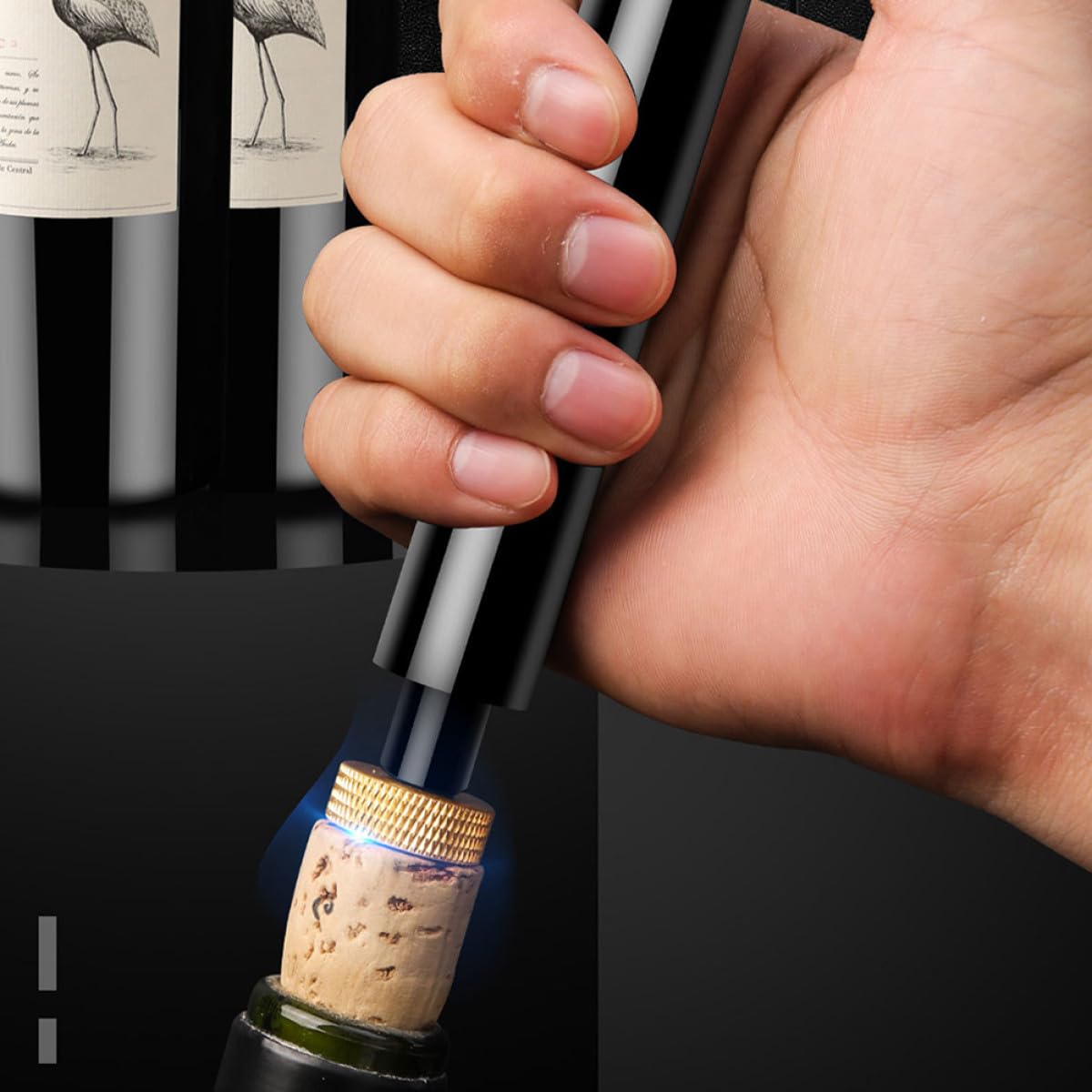 BETOOKY Abridor de Vino Tinto a Presión Mango Antideslizante, Acero Inoxidable y Plástico, Diseño Portátil Adecuado para Uso en Casa y Restaurante