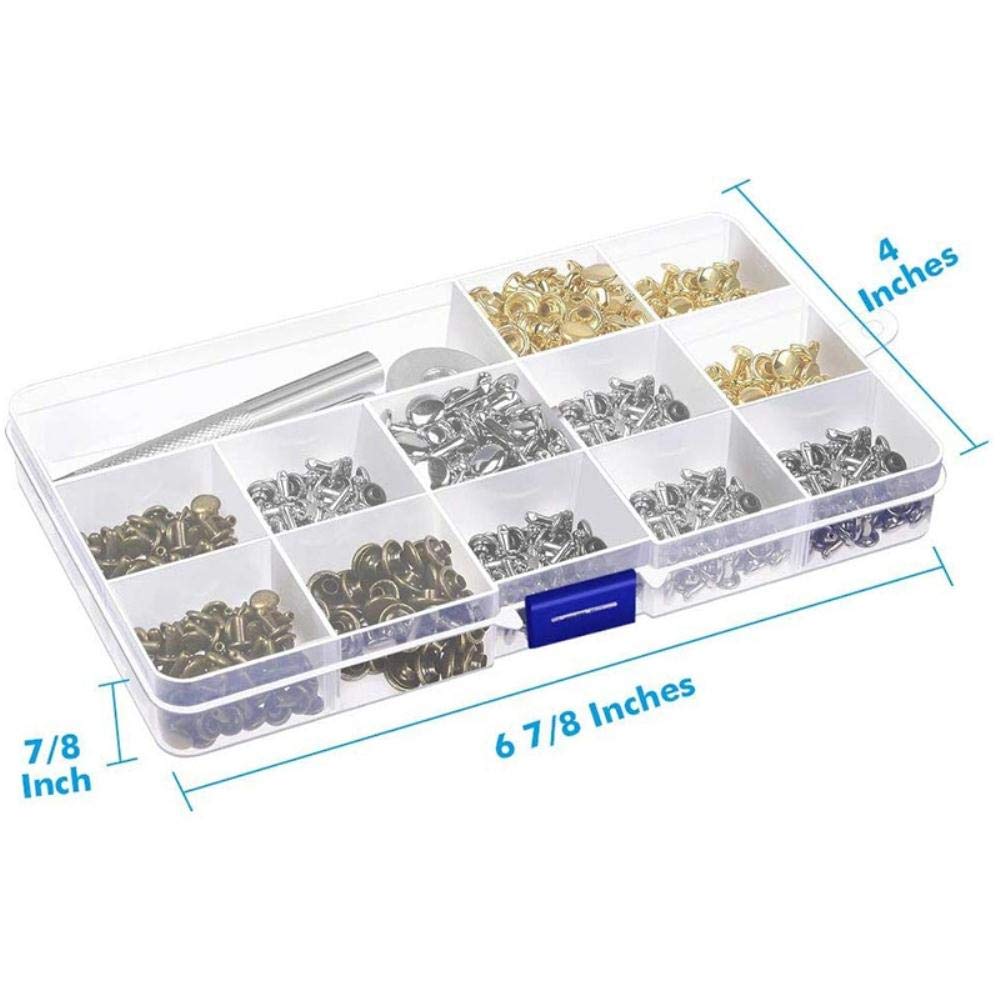 Capaldo Rubens Kit Borchie Rivetti Doppio Tappo In Ottone - 100 Pezzi + 3 Attrezzi, Per Borse, Pelle, Fai Da Te Rivetti Per Cuoio