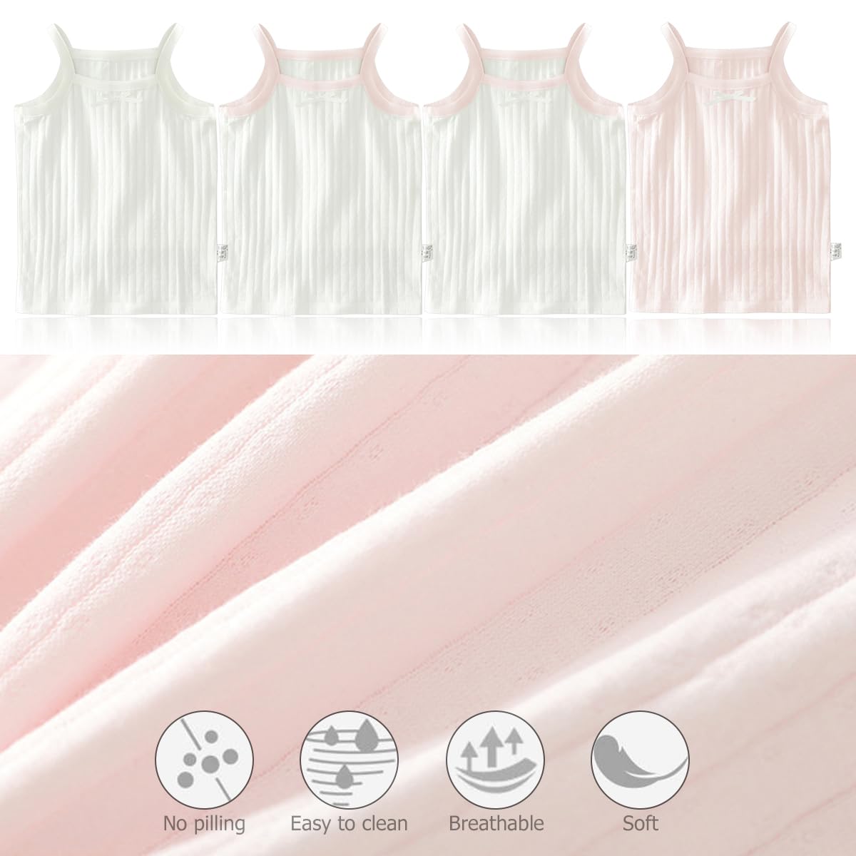 4er Pack Unterhemd Baby Mädchen Gr. 80/86/92/98 Baumwolle Mädchen Unterhemd Spaghettiträger Top Gr. 98/104/116/128/134 Unterhemden Mädchen im attraktiven - ideal zum Drunterziehen