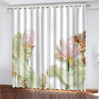 KJQTEN Tende di Stampa 160x200 cm ( L x H ) 3D Giada intaglio loto rosa Tende Oscuranti per Camera da Letto Cucina Soggiorno Giardino Interni , Termiche Isolanti Tende Perforate 2 Pannelli