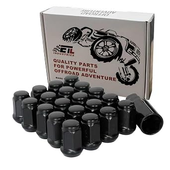 M14x1.5 Large Acorn Seat Wheel Lug Nuts, 20 PCS OEM Factory Style Closed End Lugnuts for Grand Cherokee, Wrangler, Mustang, Camaro, RAM 1500 Black