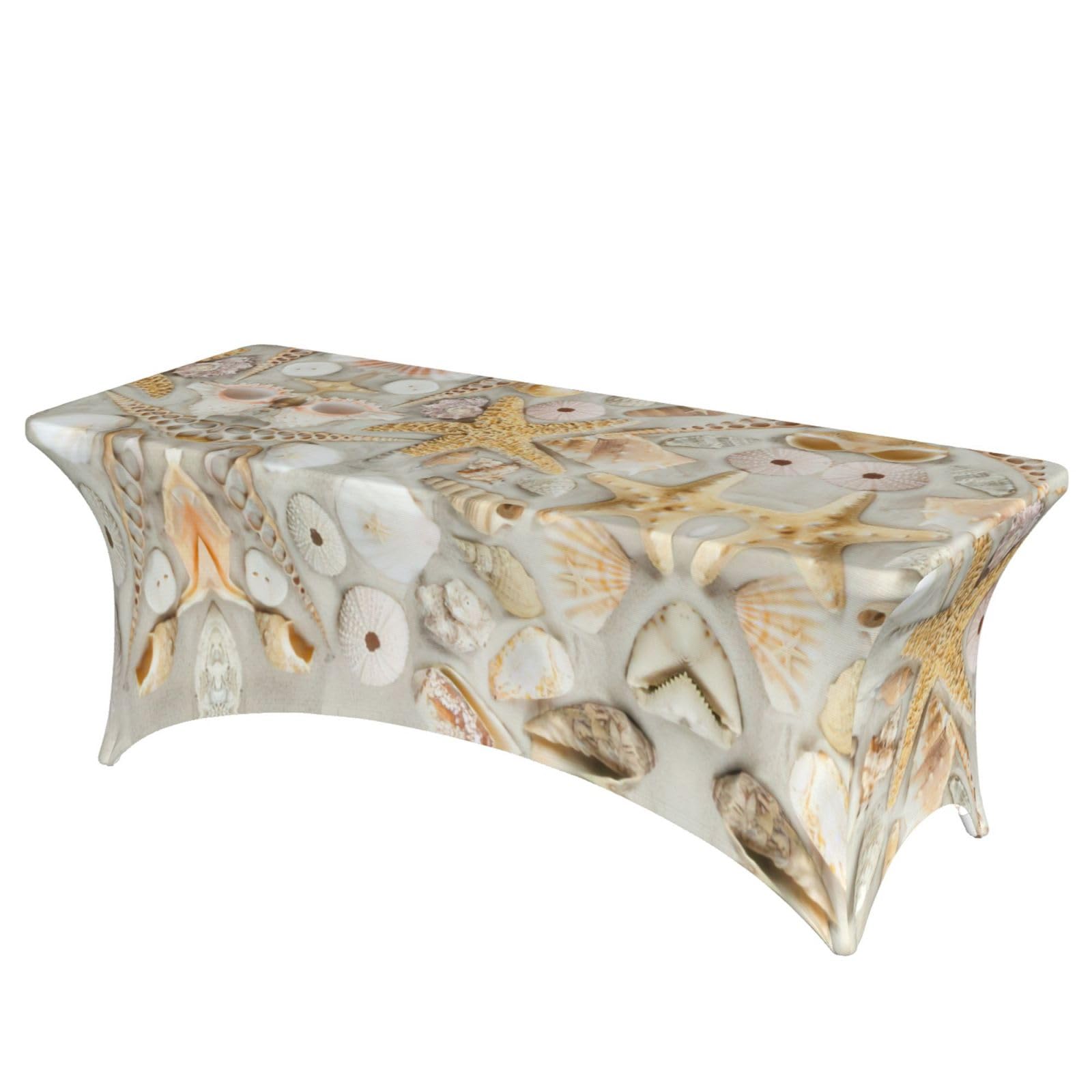 Housse élastique élasthanne pour table 180cm motif plage et étoiles de mer