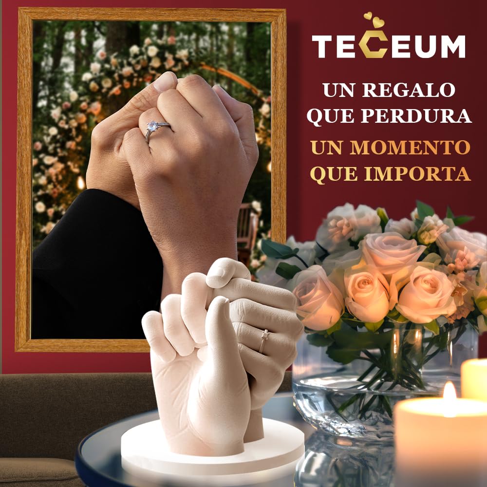 TECEUM Kit para Molde de Manos – Regalo Único para Tus Seres Queridos – Regalo DIY Ideal para Adultos, Parejas y Familia – Para Boda, Aniversario, Baby Shower – Regalos Románticos – Kit 1