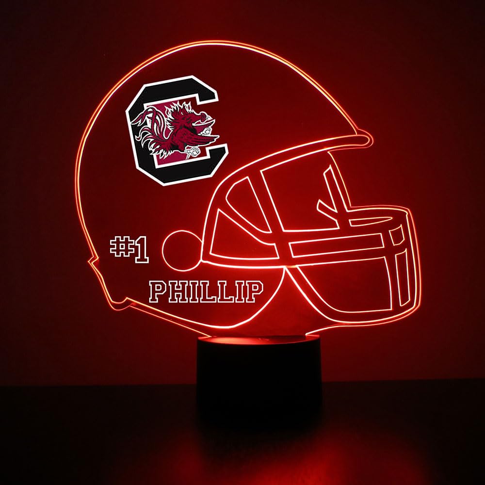 Custom University of South Carolina Gamecocks Football Helmet LED Sign Night Light Lamp with Remote, Light Up Display with Personalized Name or Image, Customized and Made in The USA, Clear Acrylic