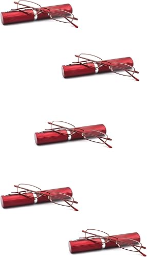 Miniatura 6 de Juego de 5 gafas de lectura de metal delgadas con estuche de tubo para hombres y mujeres, multicolor