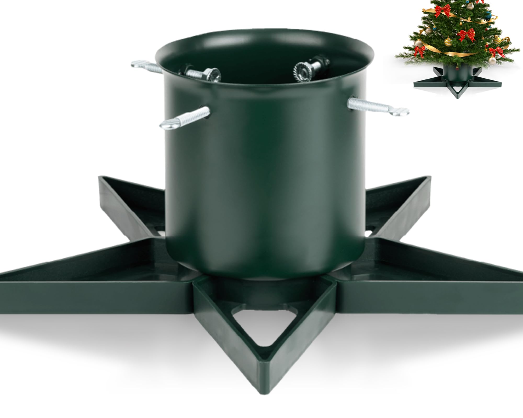 PUDO Pied de Sapin de Noel: Support Pied Sapin de Noël avec réserve d'eau, Pied de Sapin avec roulettes Metal pour Arbres jusqu'à 2 m de Tronc 3 à 12 cm - Christmas Tree Stand Star Vert