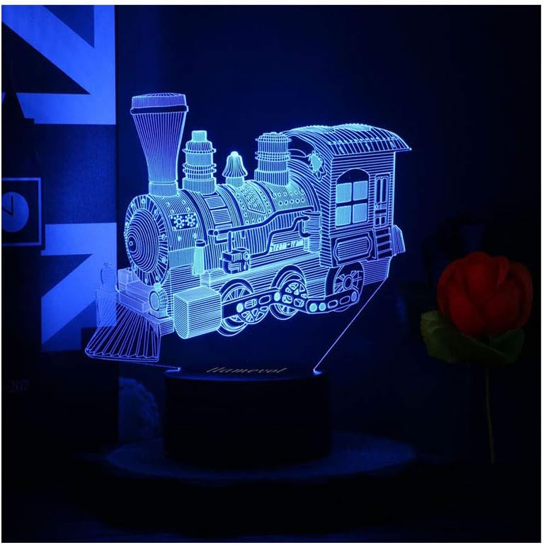 Toy Train Night light for Kids LED Table Lamp 3D Illusion Optical Car Steam Train Locomotive Engine Birthday Gifts for Men Girls Boys Adults Toddler Baby 7 Color Nursery Vintage Easter Children
