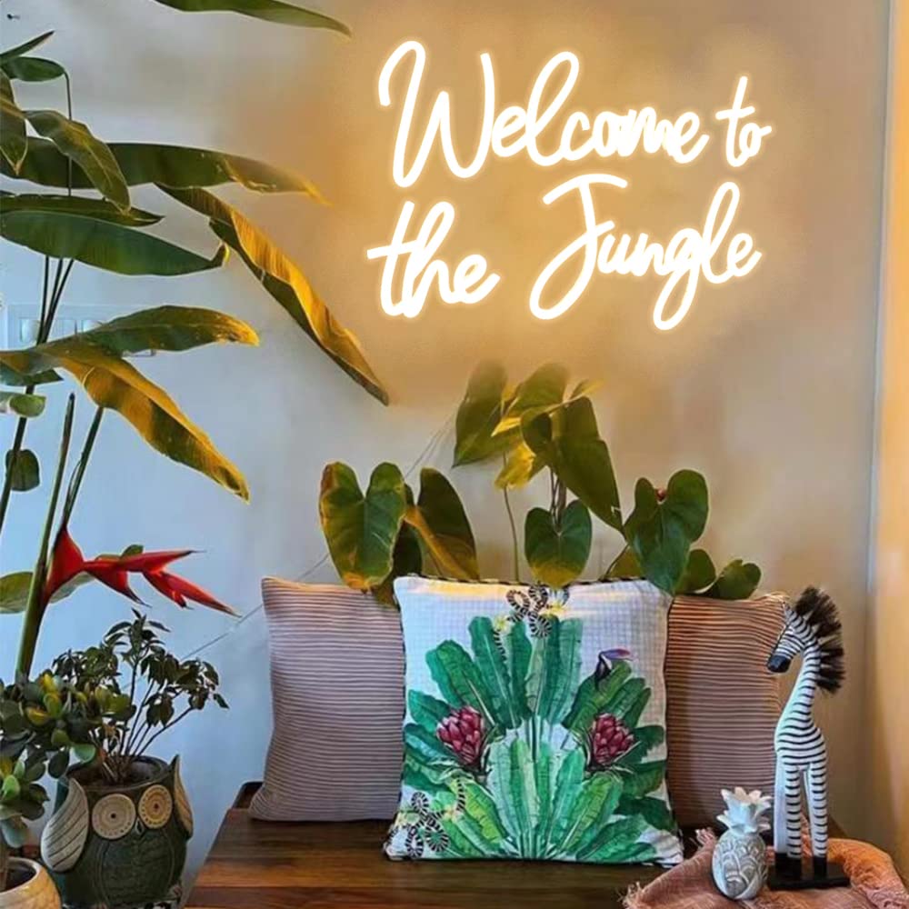 Bienvenue dans la jungle LED néon Lumières néon blanc chaud pour décoration murale USB panneau lumineux pour jardin maison portique magasin fête de Noël salon bar décoration (41,9 x 27,9 cm)