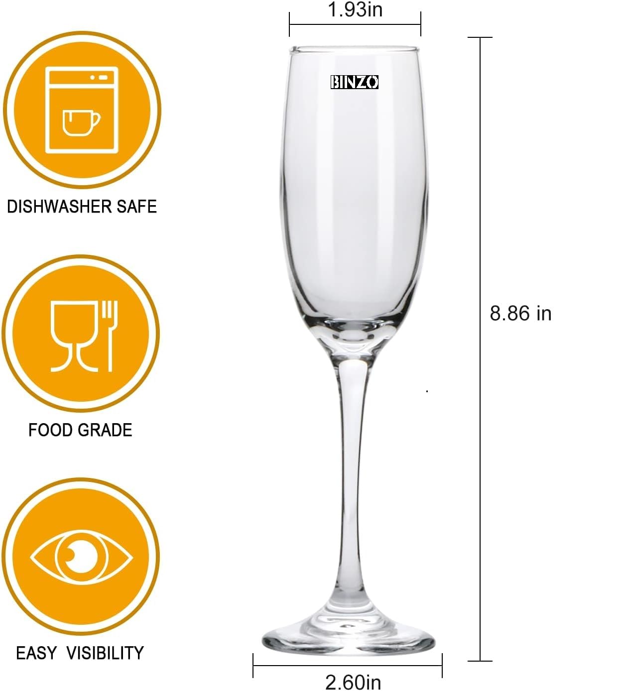 BINZO Champagne Glasses, Classy Stem Champagne Flutes, Set of 2, 200 ml, Sparkling Wine Glass for Birthday,Parties,Wedding (Classy Champagne 2 Pc) 1