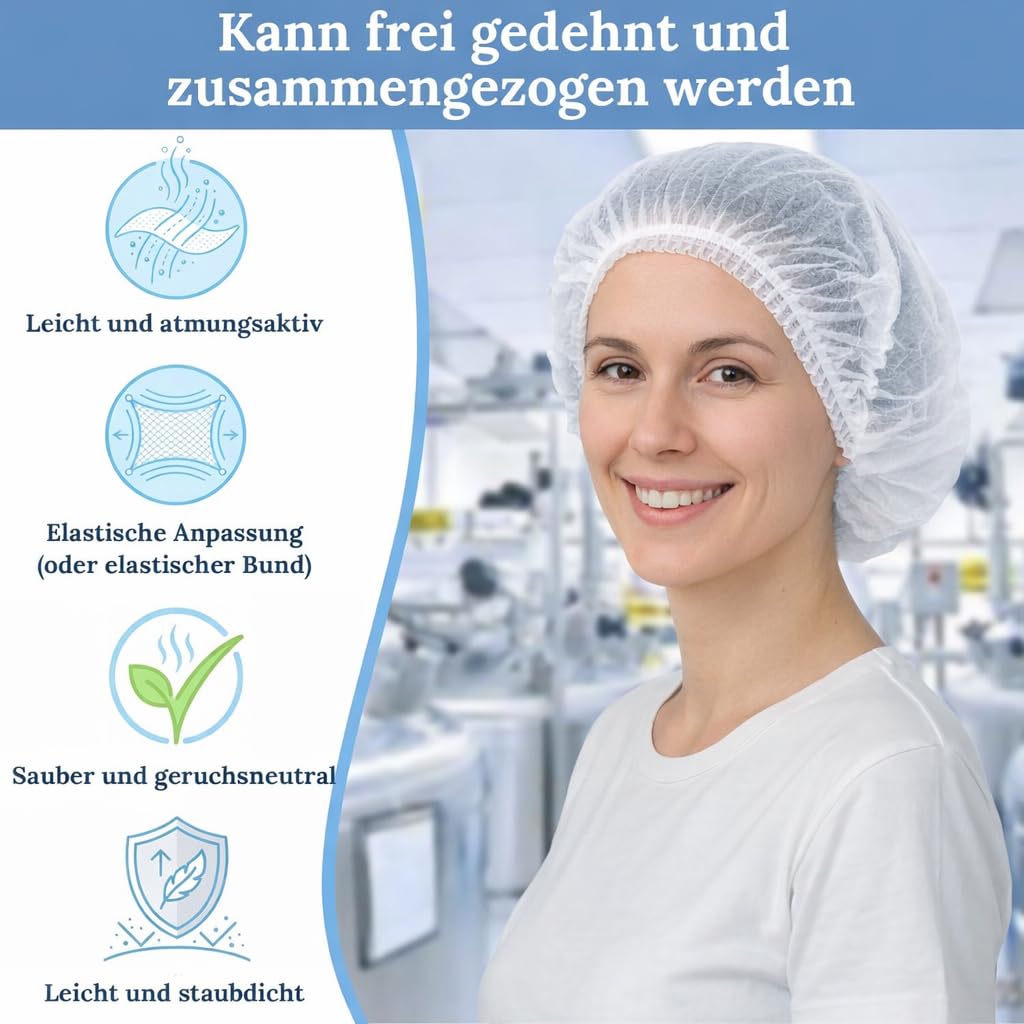 100 sztuk siatek na włosy – medyczna siatka jednorazowa – XL Hair Bonnet & OP, oddychająca, nie zawiera lateksu, z elastyczną taśmą, higieniczny czepek do gastronomii, kliniki, laboratorium