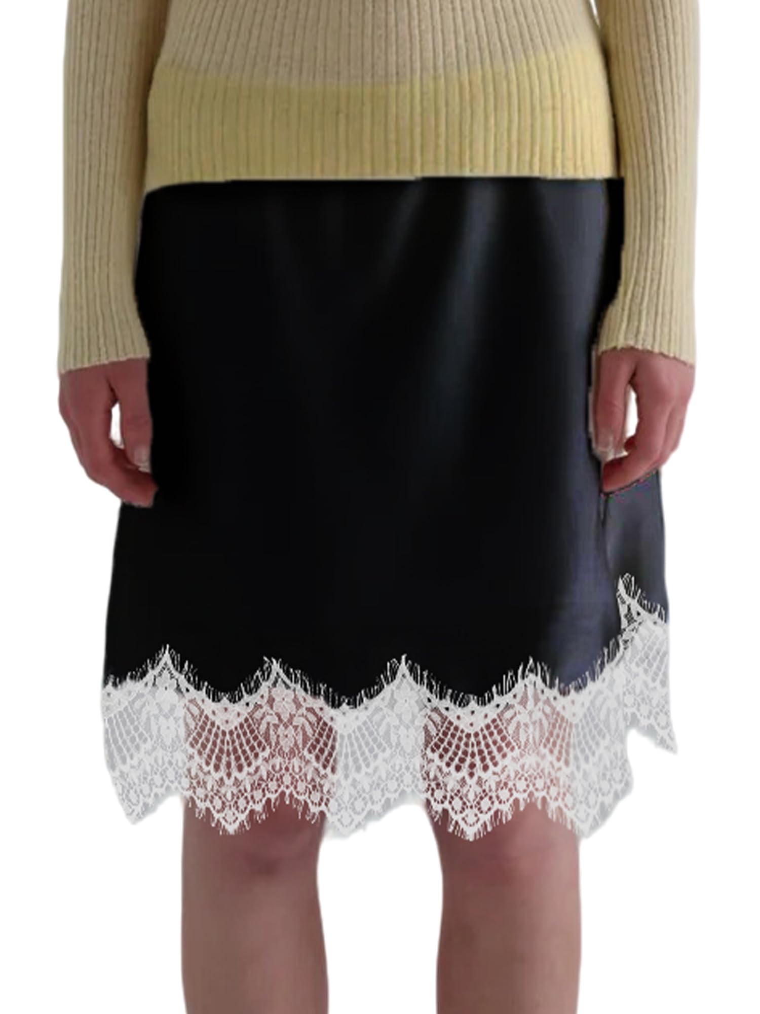 Sexy Outfit Damen-Halbslip aus Satin mit Spitzenbesatz, elastischer Taille, kurzer Unterrock, Petticoat für Unterkleider, weicher Slip-Rock in den britischen Größen 6–24