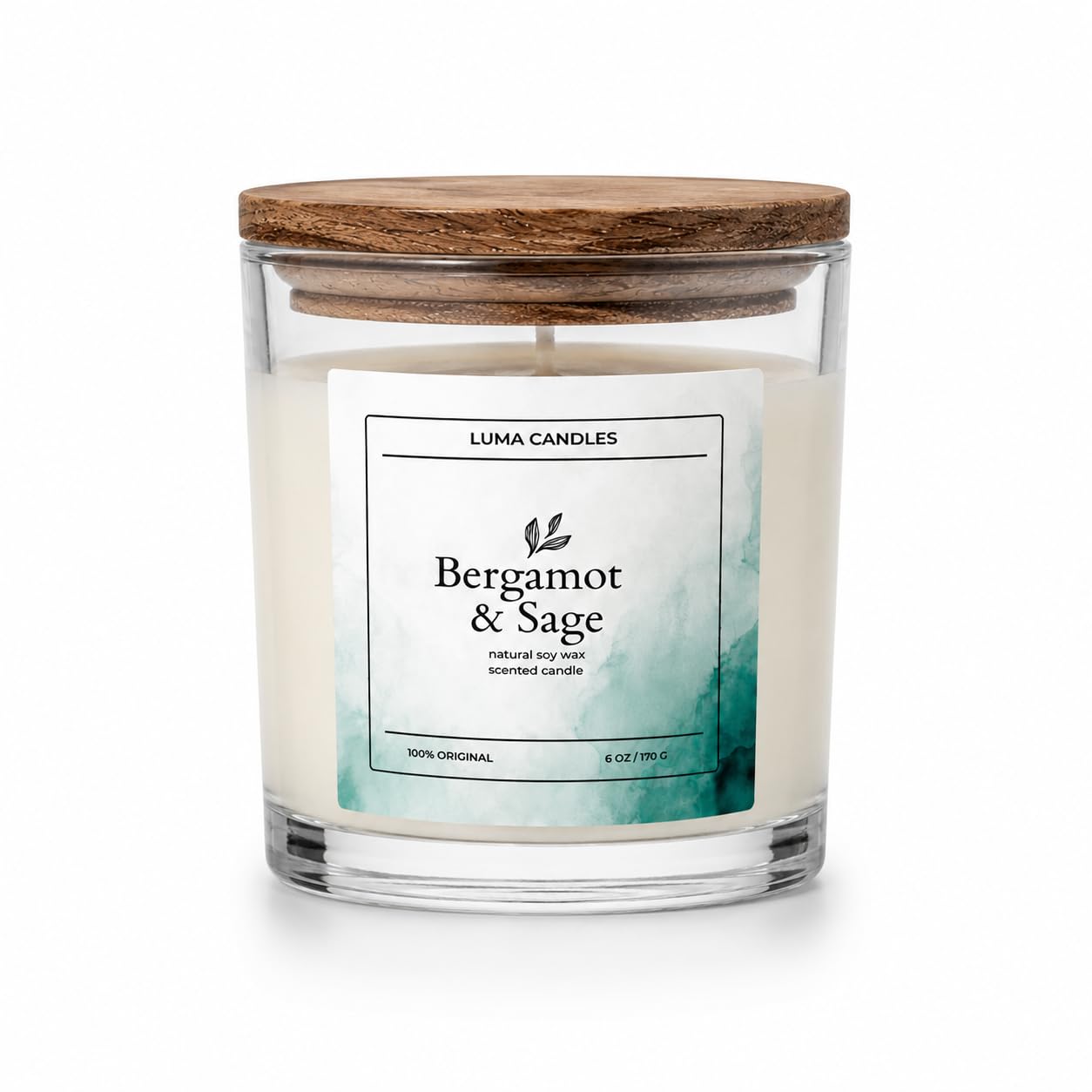 LUMA CANDLES Bergamot & Sage Scented Soy Wax Candle 100ml | Citrus Fragrance Aromatherapy Jar Candle with Wooden Lid | Long Lasting Home Fragrance Candle for Bedroom Living Room Office Relaxation Gift-image-22