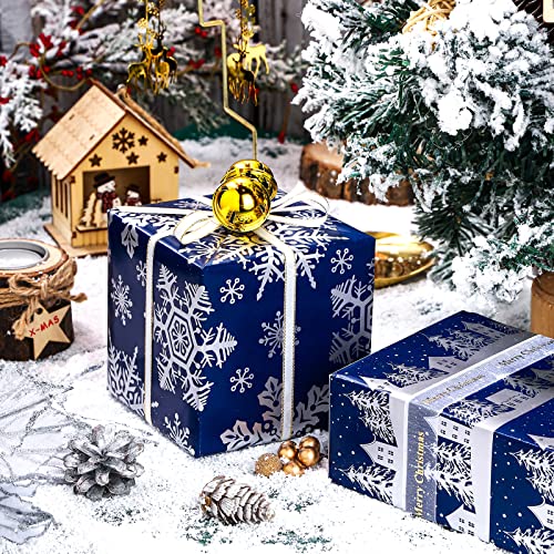 LeZakaa Navy Christmas Wrapping Paper Roll - Min Roll - Snowy Woodland Scenes/Snowflake/Tree for Gift Wrap, DIY Craft - 17 x 120 inches - 3 Rolls (42.5 sq.ft.ttl.) - Thumbnail 5