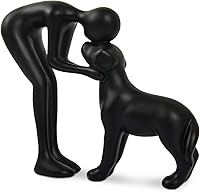 FriyGardcn Man and Dog Resin Statue - Cute Black Sculpture Memorial Gift for Pet Lovers, Home Decor for Living Room Office Bedroom
