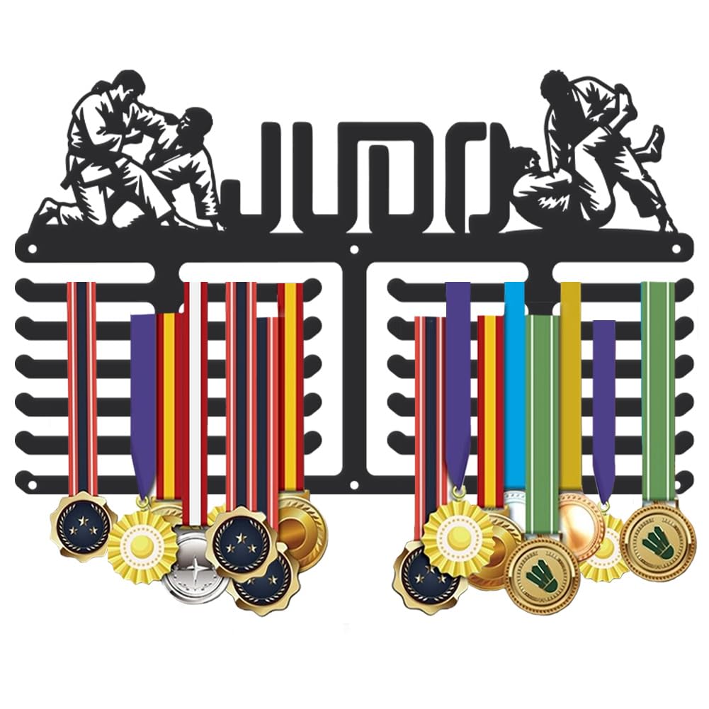 SUPERDANT Porta Medaglie da Judo Portamedaglie da Muro Sportive Montaggio A Parete Gancio per Appendere Medaglie da Judo Espositore in Metallo Nero Organizer per Premi con Nastro da Gara