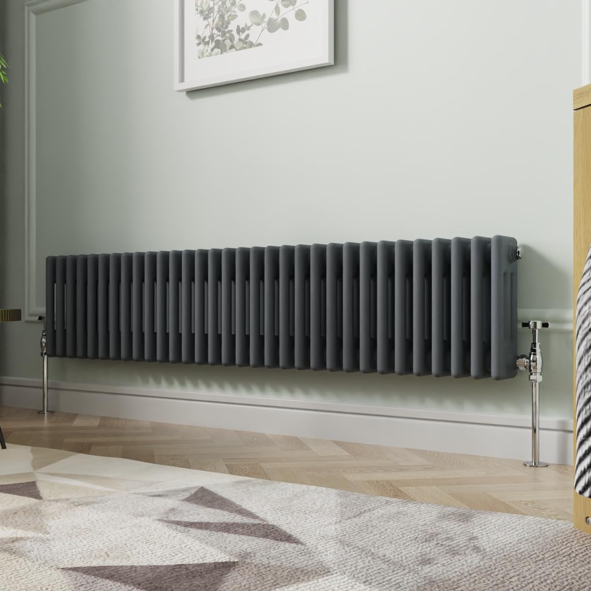 NRG 300 x 1460mm Traditional Anthracite Horizontal Cast Iron Style Radiator Triple Panel — image 1