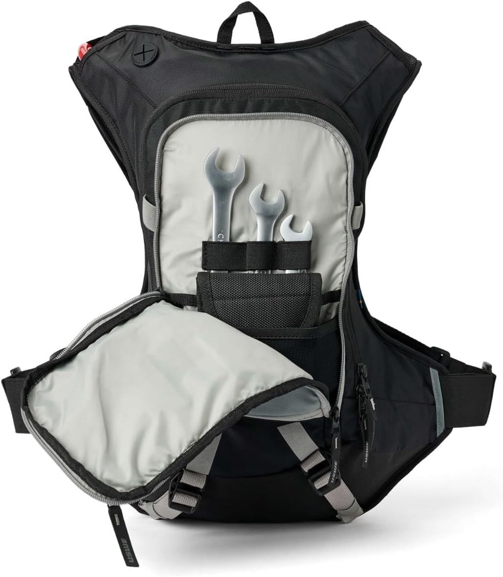 USWE Moto Hydro Hydration Pack - with Water Bladder, a High End, Bounce Free Backpack for Enduro and Off-Road Motorcycle (12L Adventure Fit Black/ Grey)