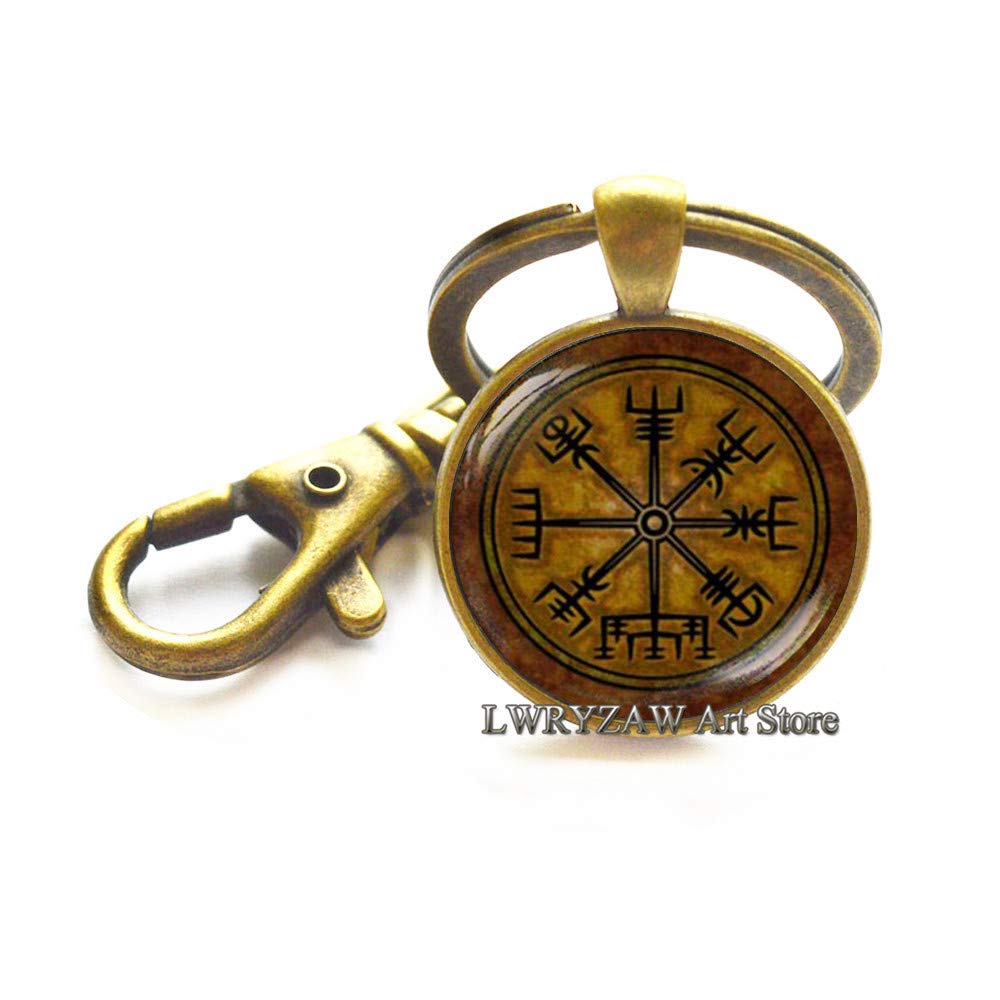 Compass Keychain,Symbol of Protection Norse Runes, Magic Symbol, Odin Men's Key Ring,Simple Keychain,Handmade Keychain,M20