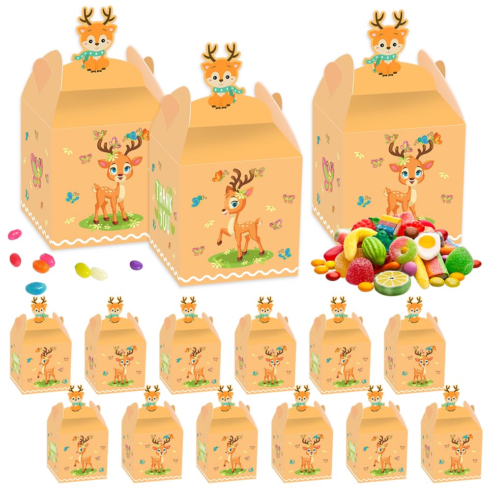 Sika deer Party Boxes, 12 PCS deer paper Box,Cute Treat deer party Bags, Favor bags Boxes Candy Gift Favors for Party supply (7.5 * 7.5 * 7.5CM)