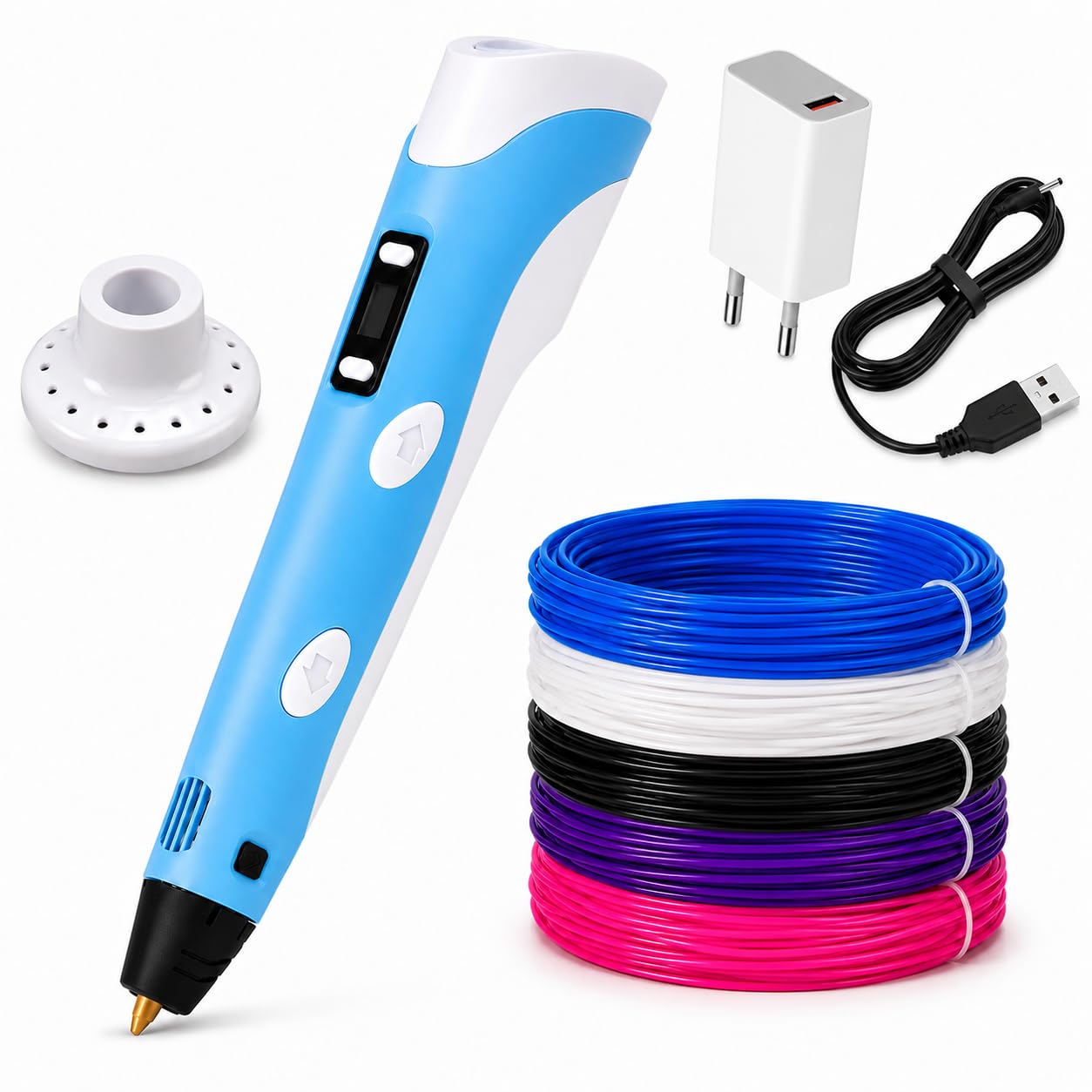 3D Pen (Blue) with Adapter| 3D Pen for Kids| 3D Pen with 1.75MM PLA Filaments 10m Extra| 3D Printing Pen | 3D Pen Set with PLA Filament Included-image-40