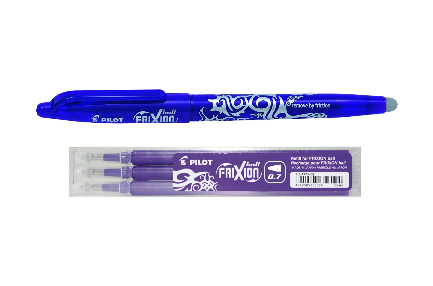 Pilot Frixion Erasable Rollerball 0.7 mm Tip With Three 0.7 mm Refills - Includes Pen and 3 Refills - (Violet)