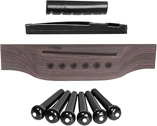 ALEOHALTER 6 String Acoustic Guitar Bridge Set, Slotted Saddle Guitar Bridge Bovine Bone Guitar Bridge String Nail Pillow Set for Guitar Replacement Parts