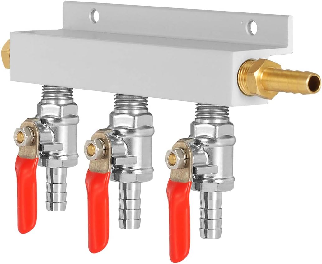 3 Way Gas Distribution Co2 Distributor Manifold With 5/16 inch Barb/Stem Splitter Beer Integrated Check Valves for Homebrew Beer Making Brewing Tool