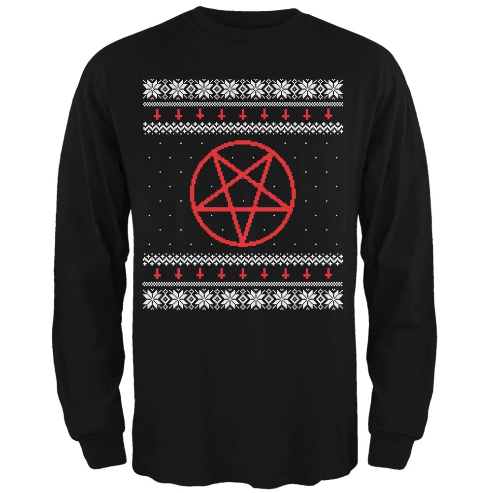 Old Glory Pentagram satanico Brutto Natale Maglione Nero Adulto Manica Lunga t-Shirt-X-Large
