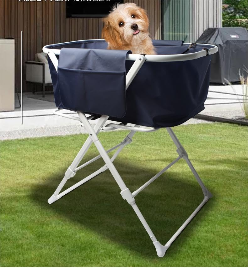 Bartuke Bañera para Perros, bañera Plegable portátil para Mascotas con Soporte y Ducha para Perros y Gatos pequeños y medianos, Interior y Exterior, Azul