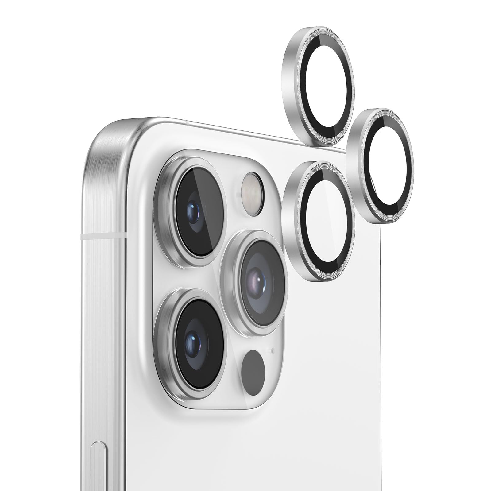FLOLAB NanoArmour Anti-Reflective for iPhone 16 Pro Max/iPhone 16 Pro Camera Lens Protector - Durable Tempered Glass with Aluminum Ring, TruColors, Ultra Clear, Easy Install - Silver