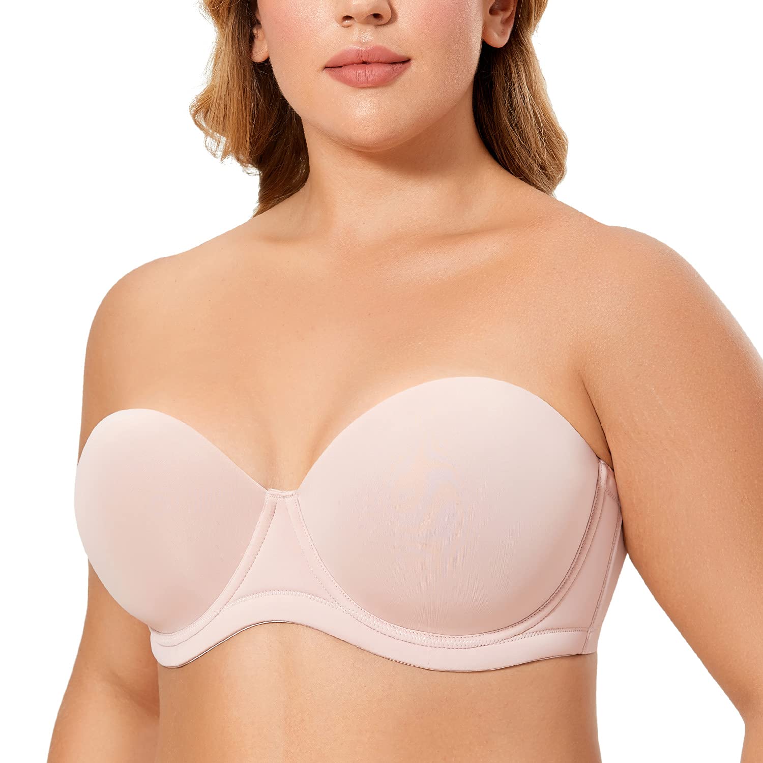 Delimira Women's Underwire Support Smooth Molded Cup Plus Size Strapless Bra
