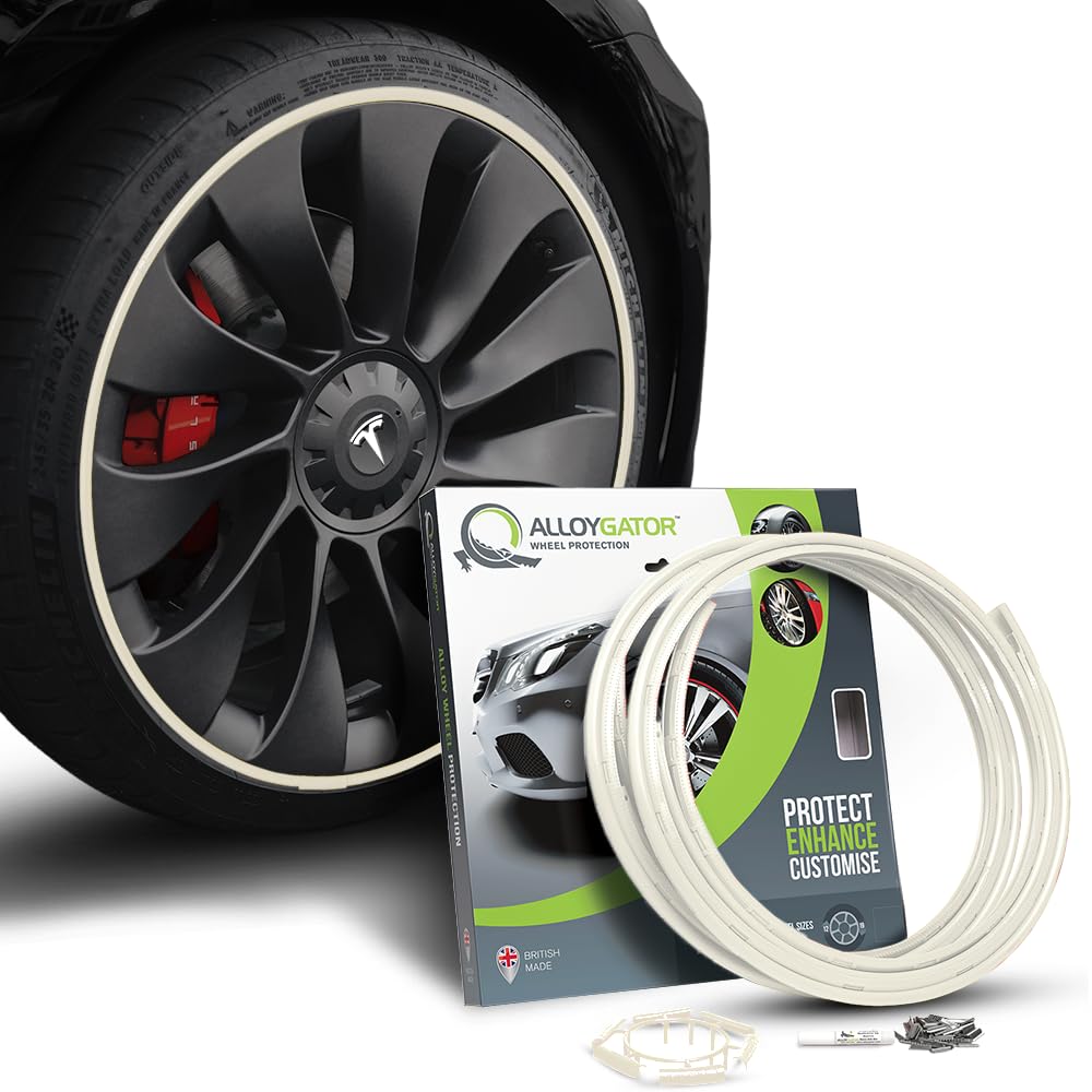 AlloyGator White Alloy Wheel Protectors to Avoid Kerb Scratches & Scuffs – Fits Up to 19" x 4 Wheels | Fits All Cars | Adhesive Free Car Exterior Accessory | 15 Colour Options