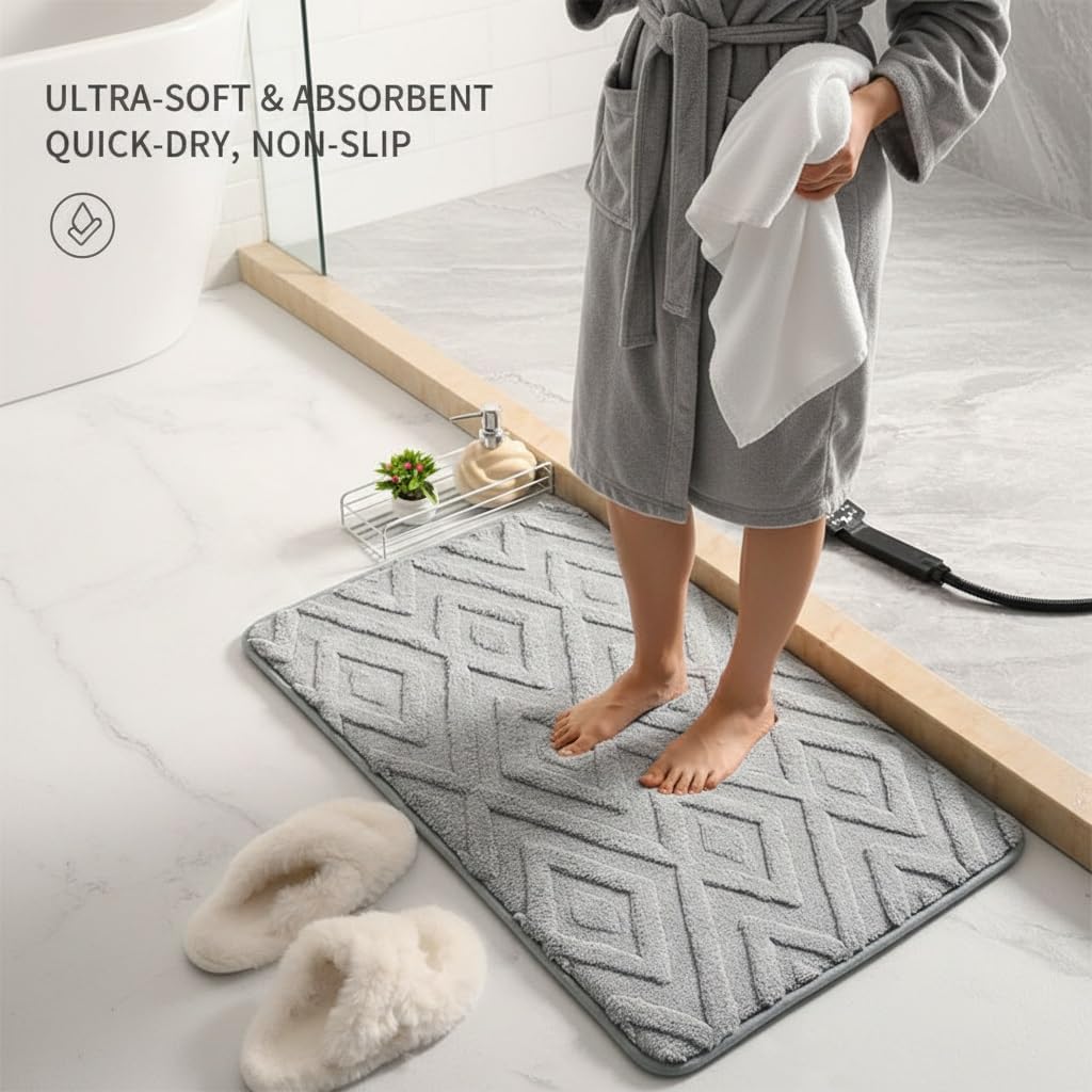 Modern Rectangular Bath Rugs for Bathroom Plush Absorbent Mats with Toilet Cover and Washable Floor Mats