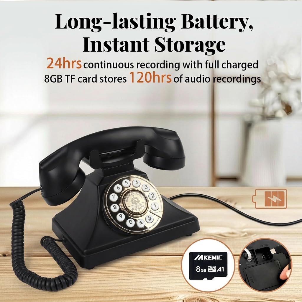Libro de visitas de audio para boda, teléfono retro inalámbrico, grabación de mensajes de voz personalizados para bodas, fiestas y banquetes, estilo clásico, baja radiación, negro