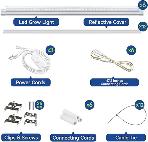 Miniatura 6 de Monios-L T8 LED luz de crecimiento con reflectores, tira de luz de alta salida para cultivar plantas, reemplazo de luz solar de espectro completo
