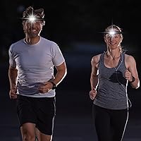 Vista 6 de Macarrie 30 linternas LED para adultos, para exteriores, Mardi Gras, con diadema ajustable, impermeables, con 3 modos, 90 pilas AAA para frente