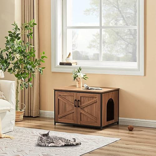 Vista 24 de unipaws – Banco de almacenamiento y orinal para gatos, cubierta de caja de arena con estructura de madera resistente, almacenamiento amplio, fácil